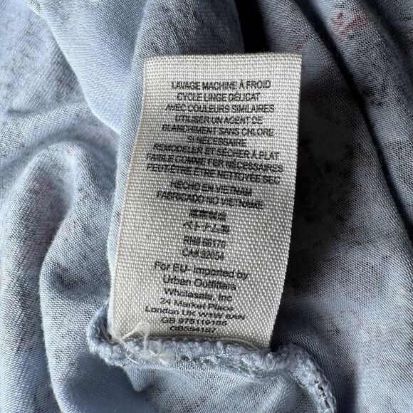 Free People Womens Medium Floral Peplum Blouse Blue Bell Sleeve V Neck Stretch - Picture 14 of 14